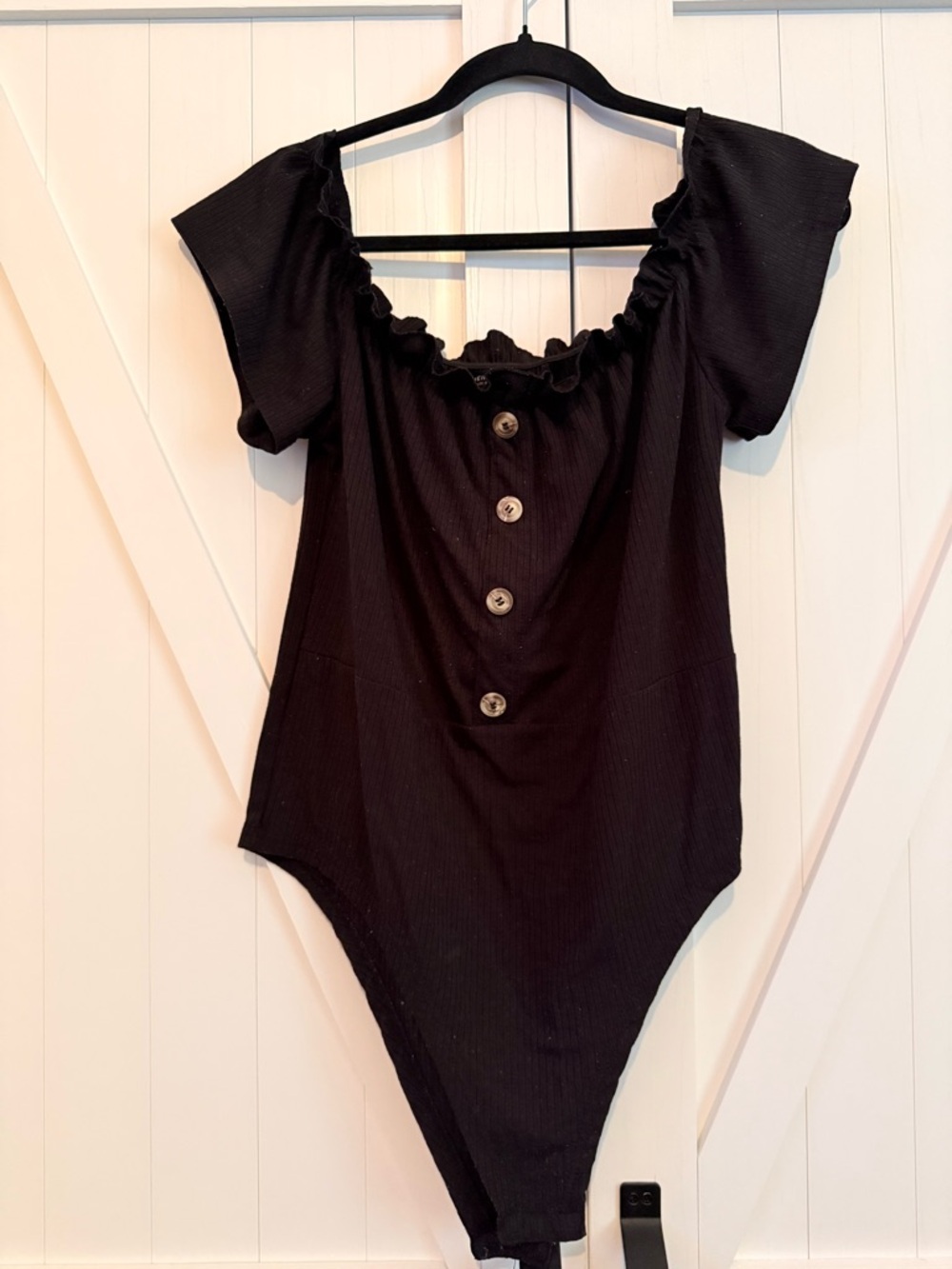 Black Off-Shoulder One-Piece Bodysuit